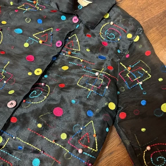 Vintage Carrie Allen Sheer Embroidered Beaded Art Blouse - Picture 3 of 8